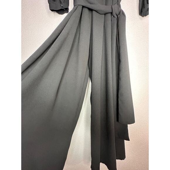 Halogen Black Women's Longsleeve Belted Jumpsuit Size M V-Neck Pockets - Picture 12 of 16